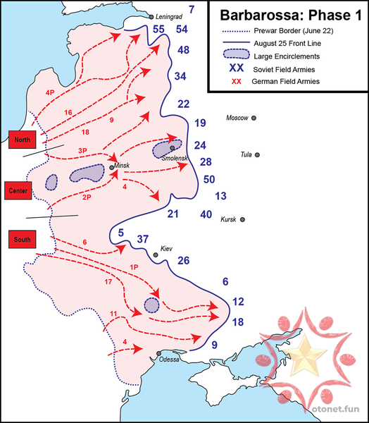 Bản đồ giai đoạn 1 chiến dịch Barbarossa  - Chiến dịch Barbarossa giữa Đức và Liên Xô.